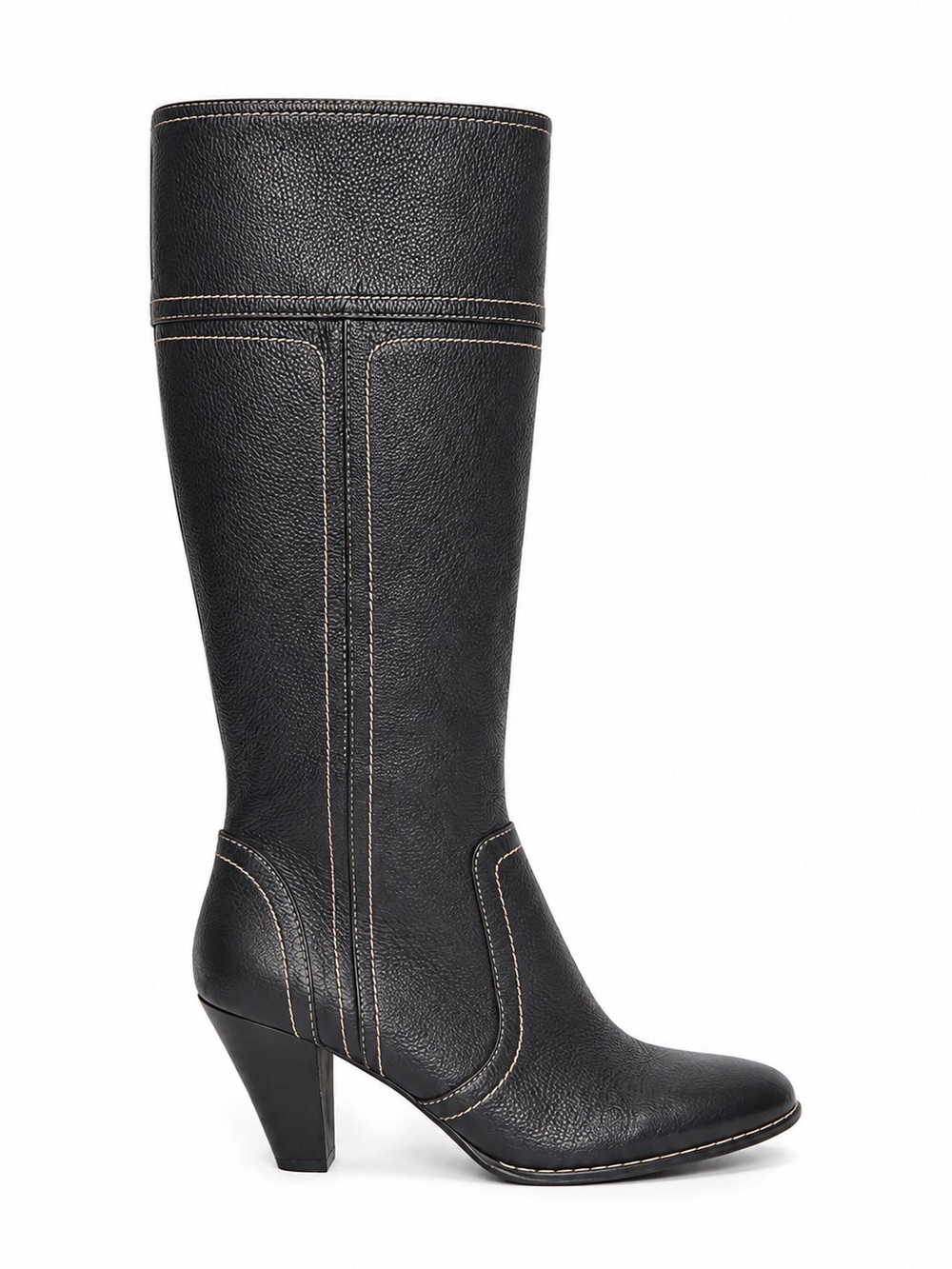 Sofft Tall Black Leather Heeled Boots Contrast Stitching Size 10
